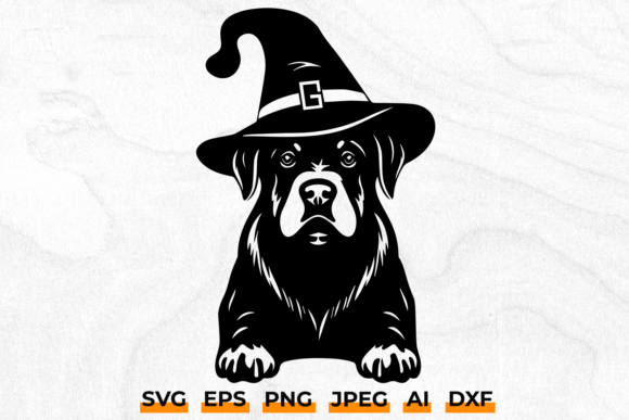 Halloween Rottweiler Dog Witch Hat SVG